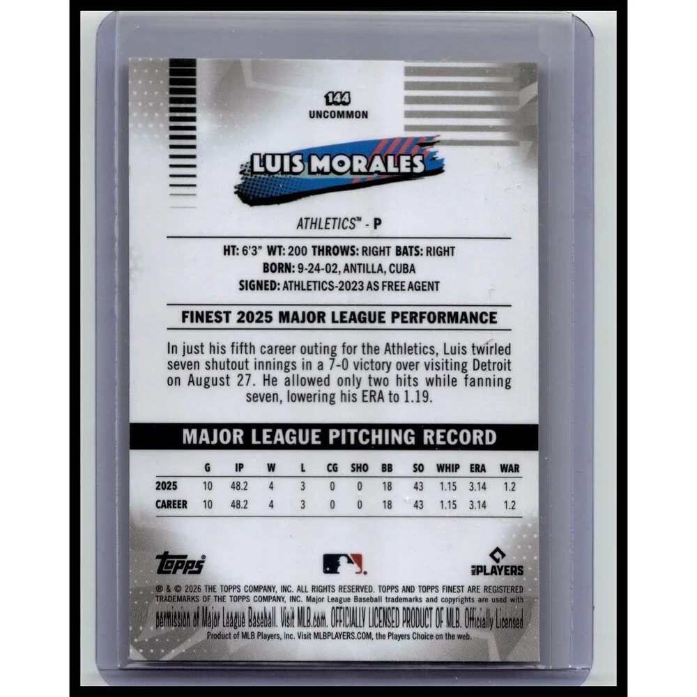 2026 Finest Luis Morales #144 Athletics Base